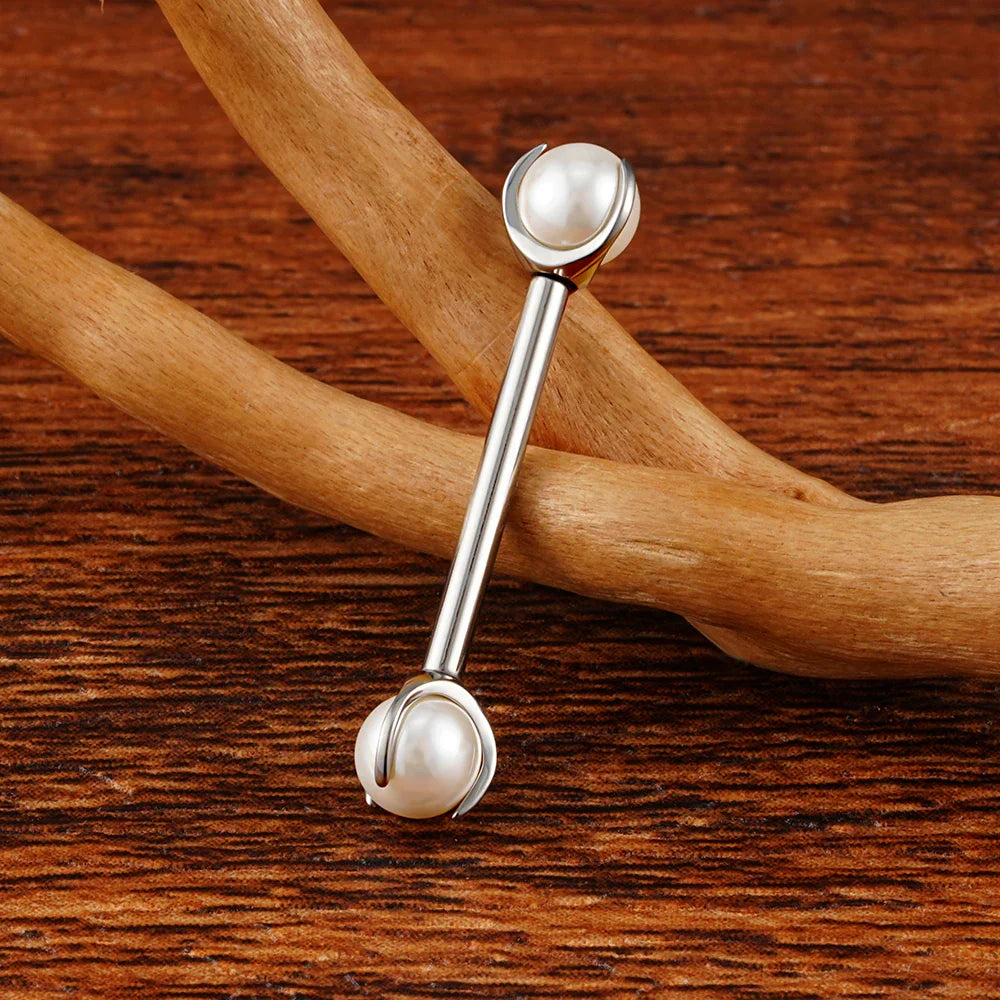 Pearl nipple piercing titanium pearl nipple bar internally threaded 14G