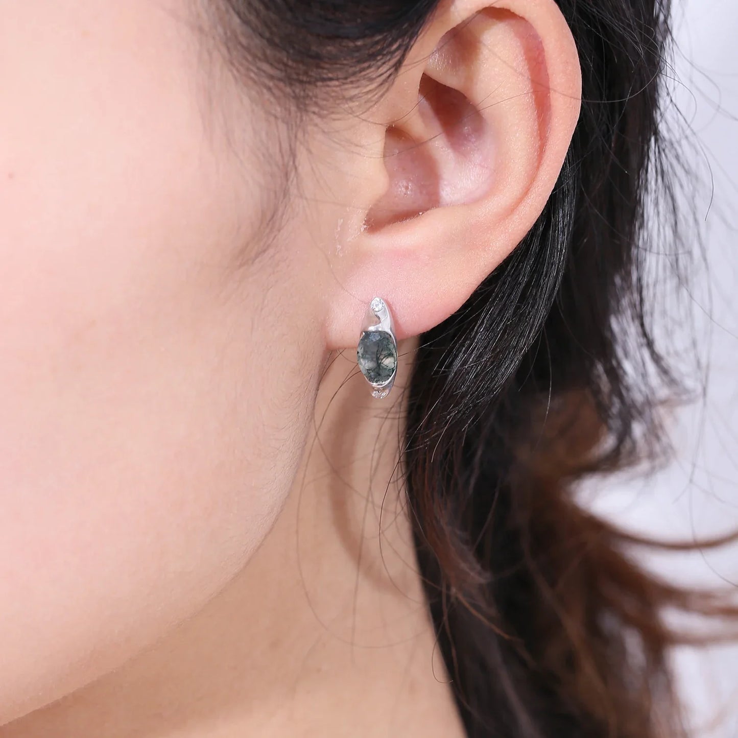 Moss agate hoop earrings vintage-style simple and dainty green earrings