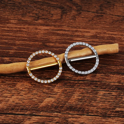 Nipple clicker ring gold and silver titanium 14G with CZ 1 piece