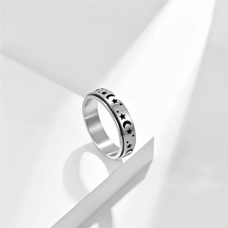 Moon and star anxiety ring stainless steel