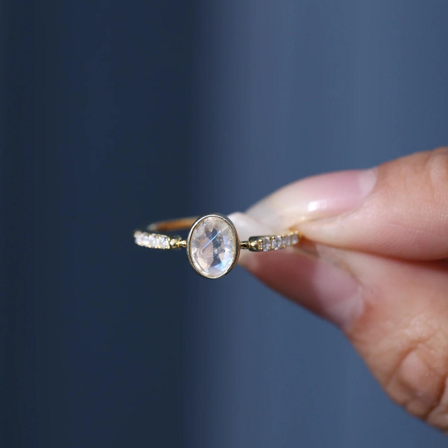 Oval moonstone ring vintage style art deco