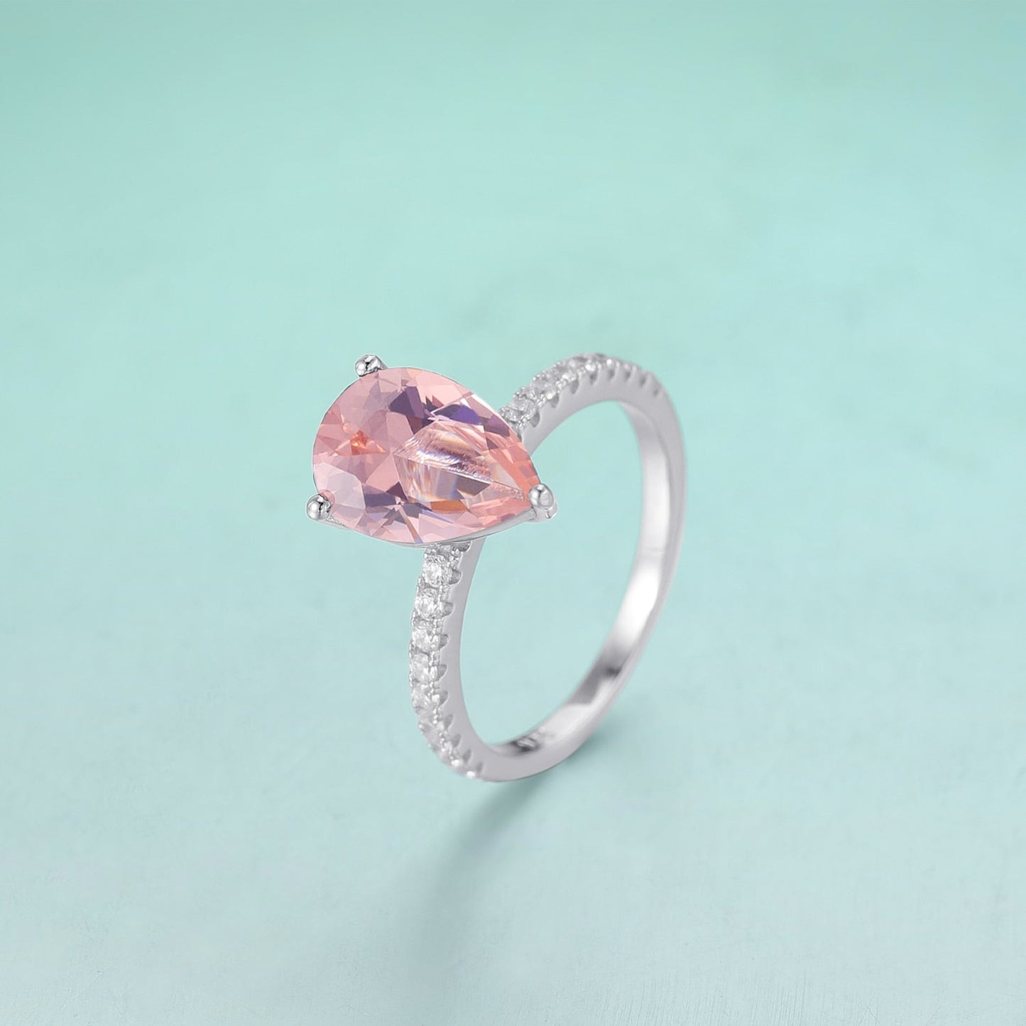 Peach morganite ring pear cut sterling silver