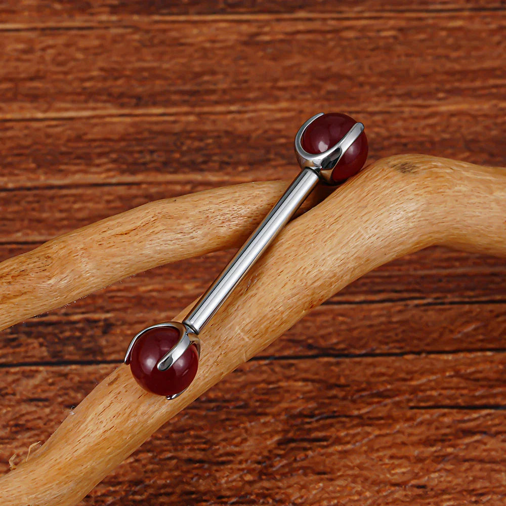 Nipple piercing barbell with natural gemstones titanium 14G internally threaded straight barbell 12mm 14mm 16mm 1 piece