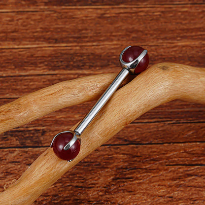Nipple piercing barbell with natural gemstones titanium 14G internally threaded straight barbell 12mm 14mm 16mm 1 piece