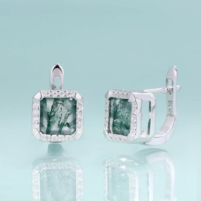 Moss agate earrings with square green moss agate sterling silver earrings