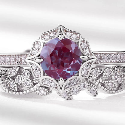 Alexandrite wedding ring set vintage style art deco ring set