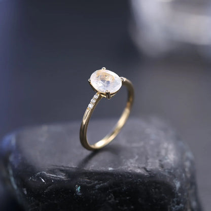 Moonstone gemstone ring with a natural moonstone and clear CZ stones