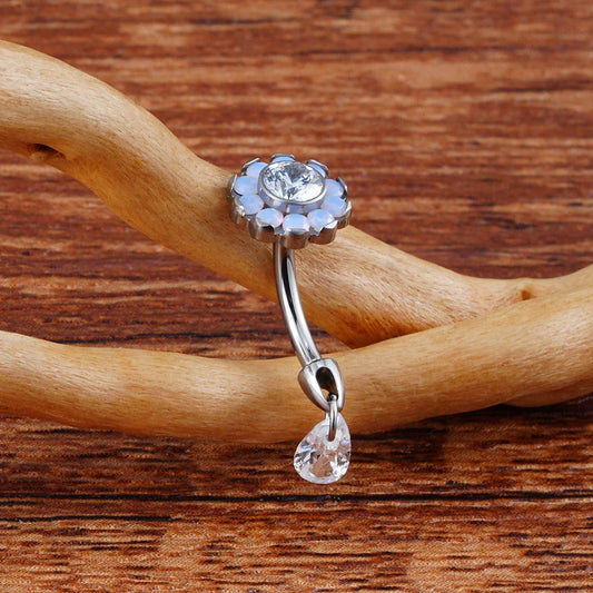Cute rook piercing titanium flower rook earring with teardrop CZ 16G curved barbell