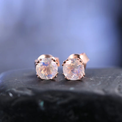 Real moonstone earrings tiny and cute rose gold stud earrings