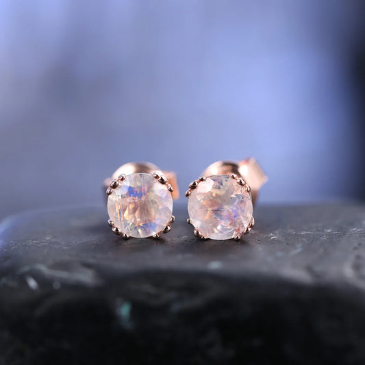 Real moonstone earrings tiny and cute rose gold stud earrings