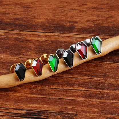 Gold medusa piercing coffin shaped with red green black diamond CZ titanium stud 16G