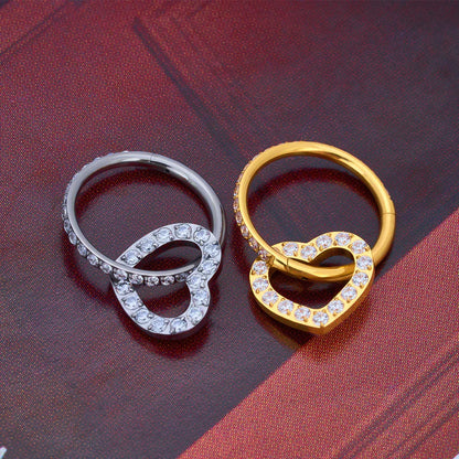 Conch piercing hoop with a heart pendant titanium gold silver 16G 8mm 10mm 12mm