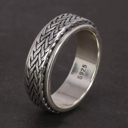 Chain anxiety ring rope pattern sterling silver anxiety ring for men vintage style