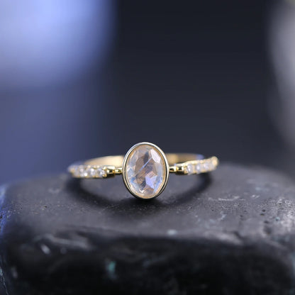 Oval moonstone ring vintage style art deco