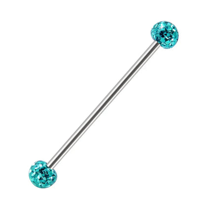 Beautiful industrial piercing with colorful crystal balls titanium industrial barbell tongue piercing jewelry