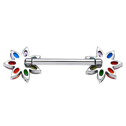 Flower nipple piercing straight barbells threadless push pin titanium 2 pieces 14G 16mm