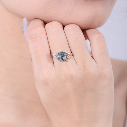 Real moss agate ring oval shape in silver