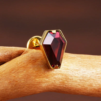 Gold medusa piercing coffin shaped with red green black diamond CZ titanium stud 16G