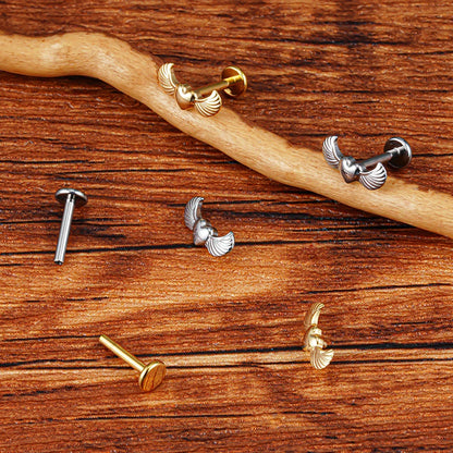 Angel wing earring stud with a heart nose stud titanium piercing stud