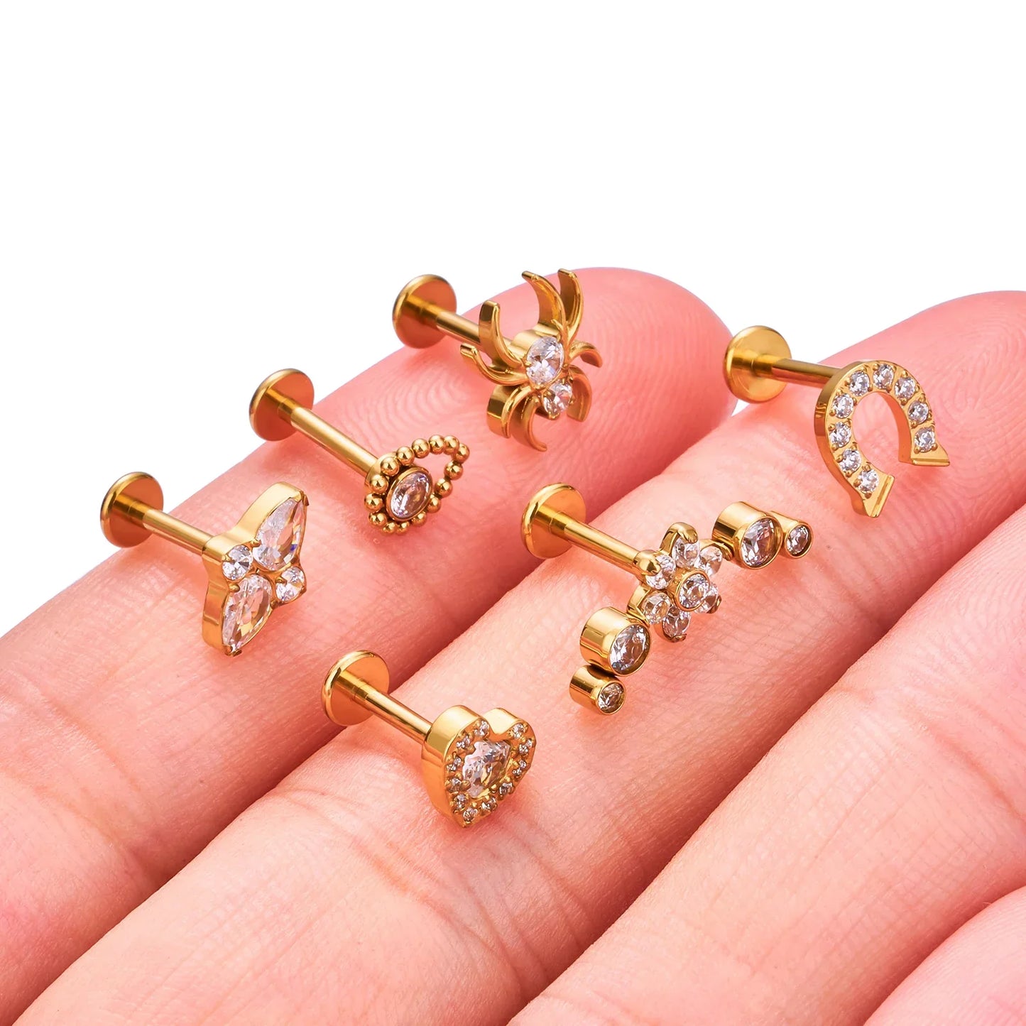Spider stud earring with clear diamond cz in gold titanium spider nose stud