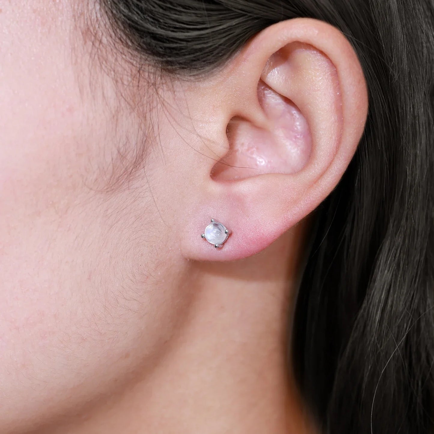 Sterling silver moonstone earrings simple and tiny ear studs clear ear studs
