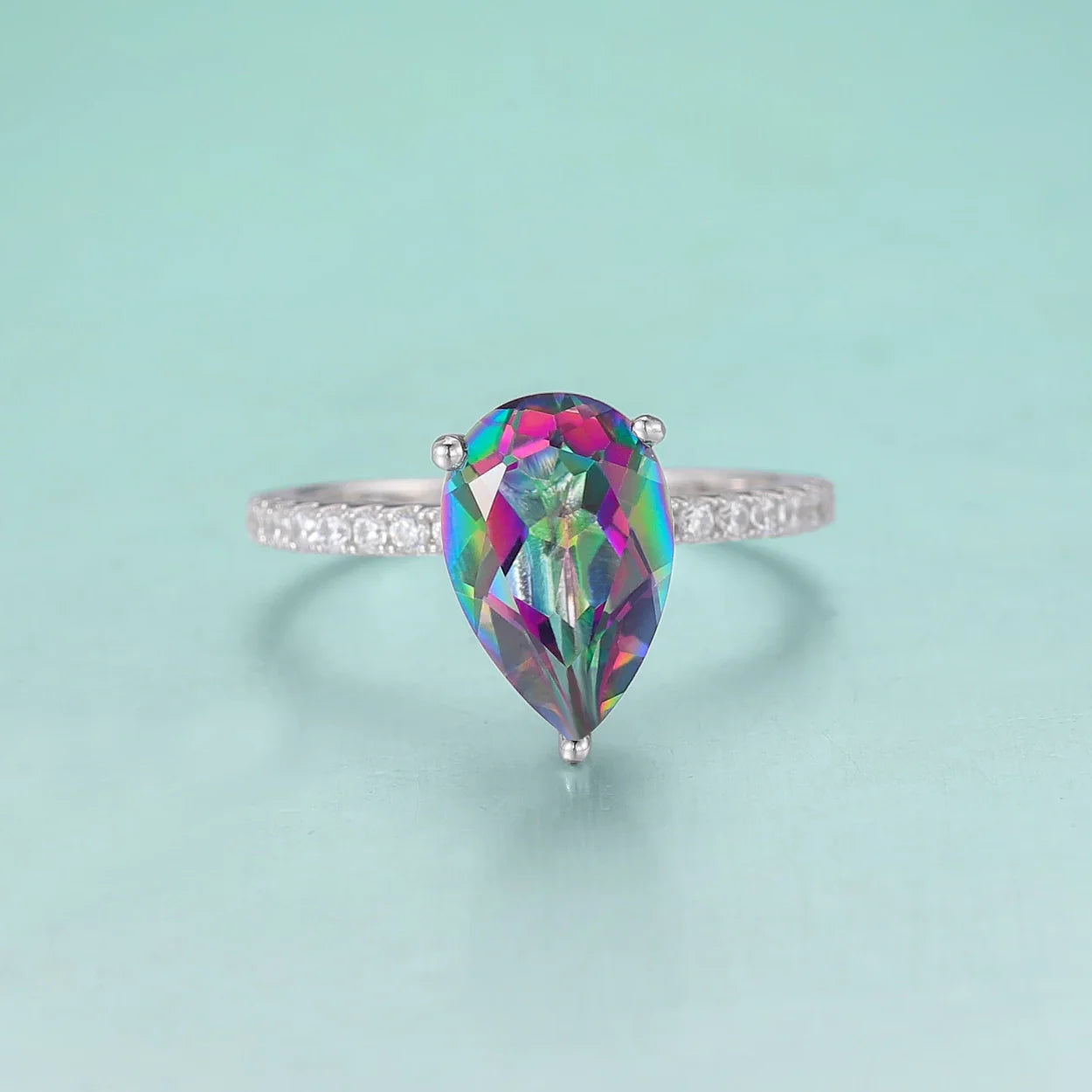 Rainbow quartz ring with a natural rainbow quartz stone