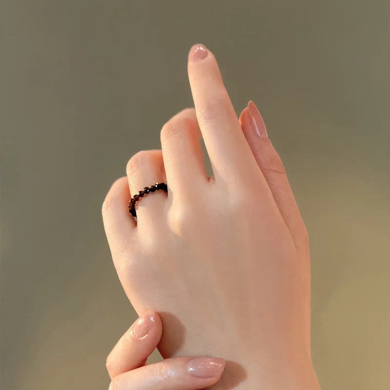 Black obsidian ring with natural obsidian beads real obsidian stones