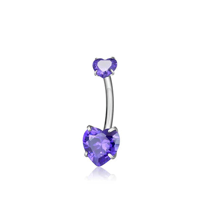 Heart belly button ring with pink clear red purple black CZ titanium heart belly piercing
