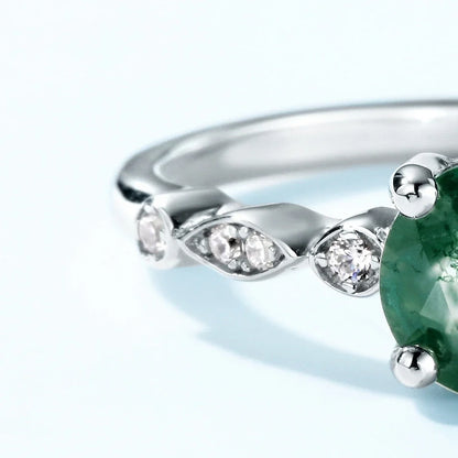 Moss agate solitaire ring dainty ring sterling silver