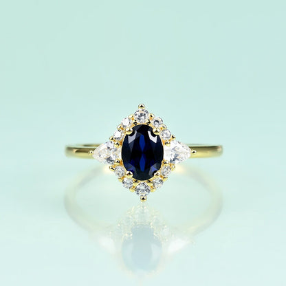 Gold tanzanite ring with clear cz blue tanzanite ring sterling silver