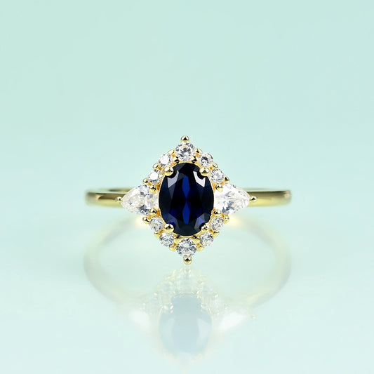 Gold tanzanite ring with clear cz blue tanzanite ring sterling silver
