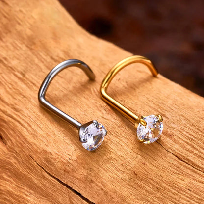 Diamond nose stud screw gold and silver titanium nose ring 20G 18G