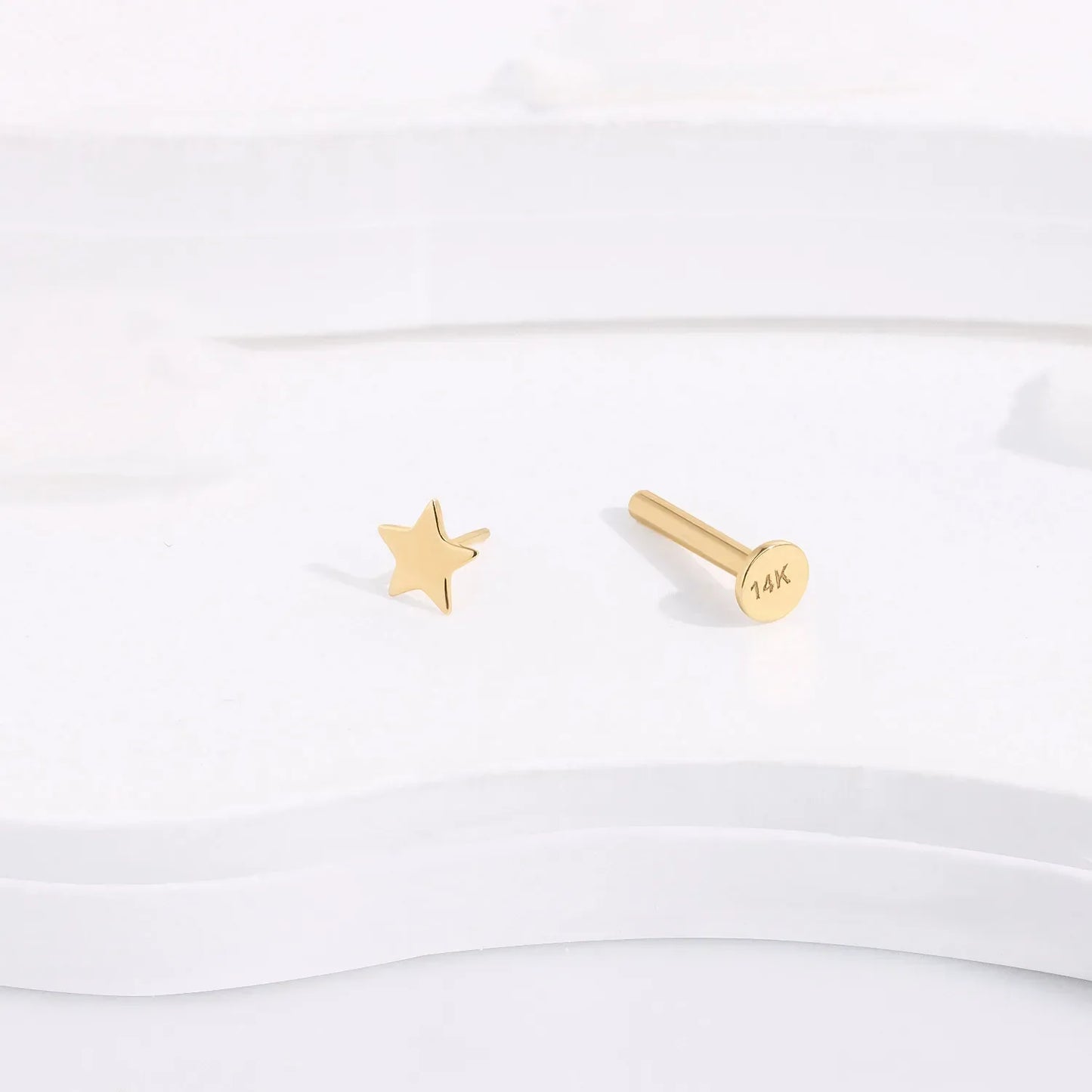 Gold star ear stud star nose stud 14k gold star stud earrings threadless solid gold