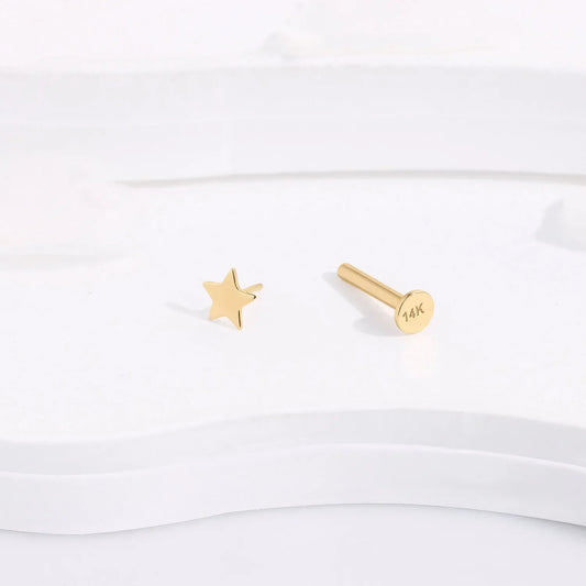 Gold star ear stud star nose stud 14k gold star stud earrings threadless solid gold
