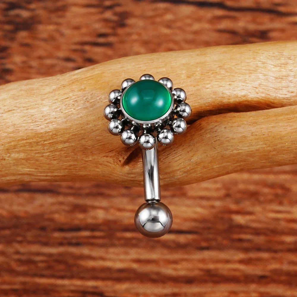 Rook piercing stud with natural gemstones titanium 16G flower rook earring curved barbell