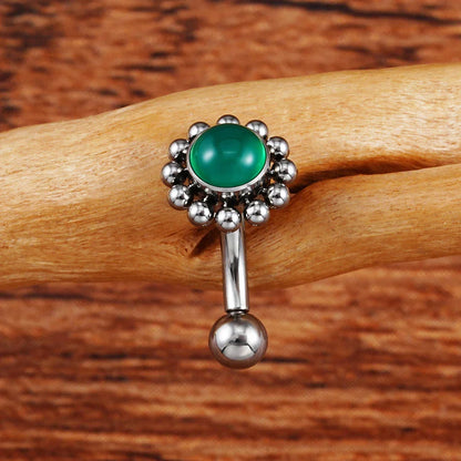 Rook piercing stud with natural gemstones titanium 16G flower rook earring curved barbell