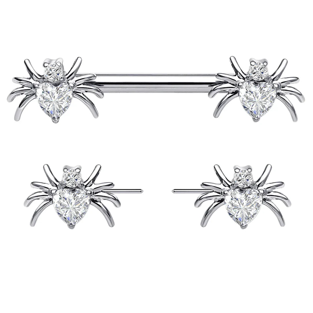 Spider nipple rings threadless titanium 14G 14mm 2 pieces straight barbell cute Halloween