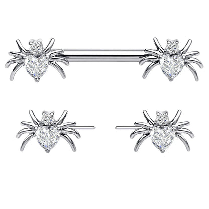 Spider nipple rings threadless titanium 14G 14mm 2 pieces straight barbell cute Halloween