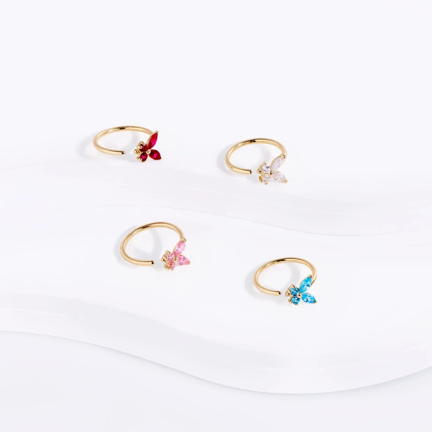 Solid gold nose ring with a butterfly 14K real gold cute butterfly nose ring 20G