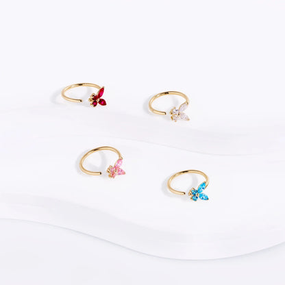 Solid gold nose ring with a butterfly 14K real gold cute butterfly nose ring 20G
