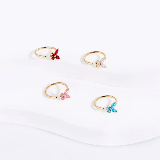Solid gold nose ring with a butterfly 14K real gold cute butterfly nose ring 20G