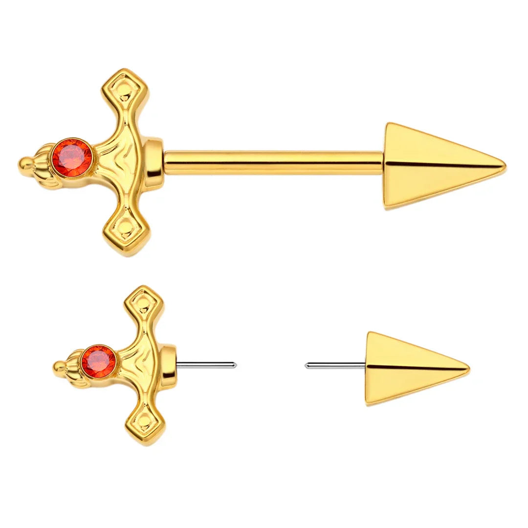 Sword nipple rings black gold silver nipple bars sword nipple jewelry 14G titanium