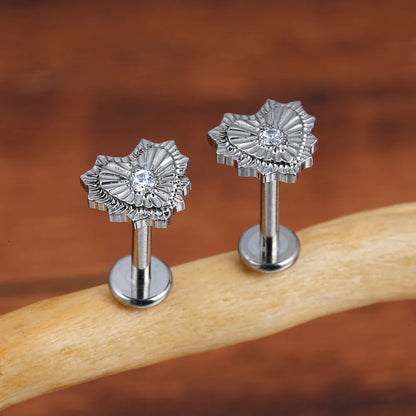 Implant grade titanium stud earring heart-shaped flat back 16G gold silver