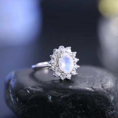 Moonstone and diamond cz ring (Mini) with an oval moonstone and cz promise ring for her