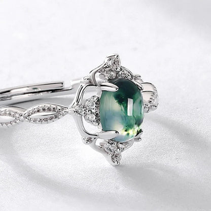 Vintage style moss agate ring natural green moss agate sterling silver