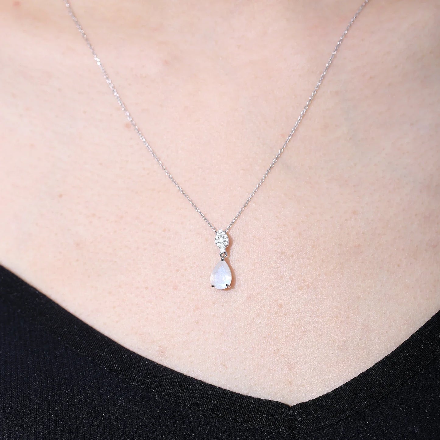 Moonstone necklace in a teardrop shape silver necklace