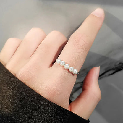 Pearl anxiety ring pearl beads sterling silver spinner ring