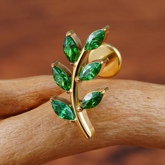 Leaf stud earring with diamond titanium leaf nose stud helix piercing conch stud 6 leaf stud