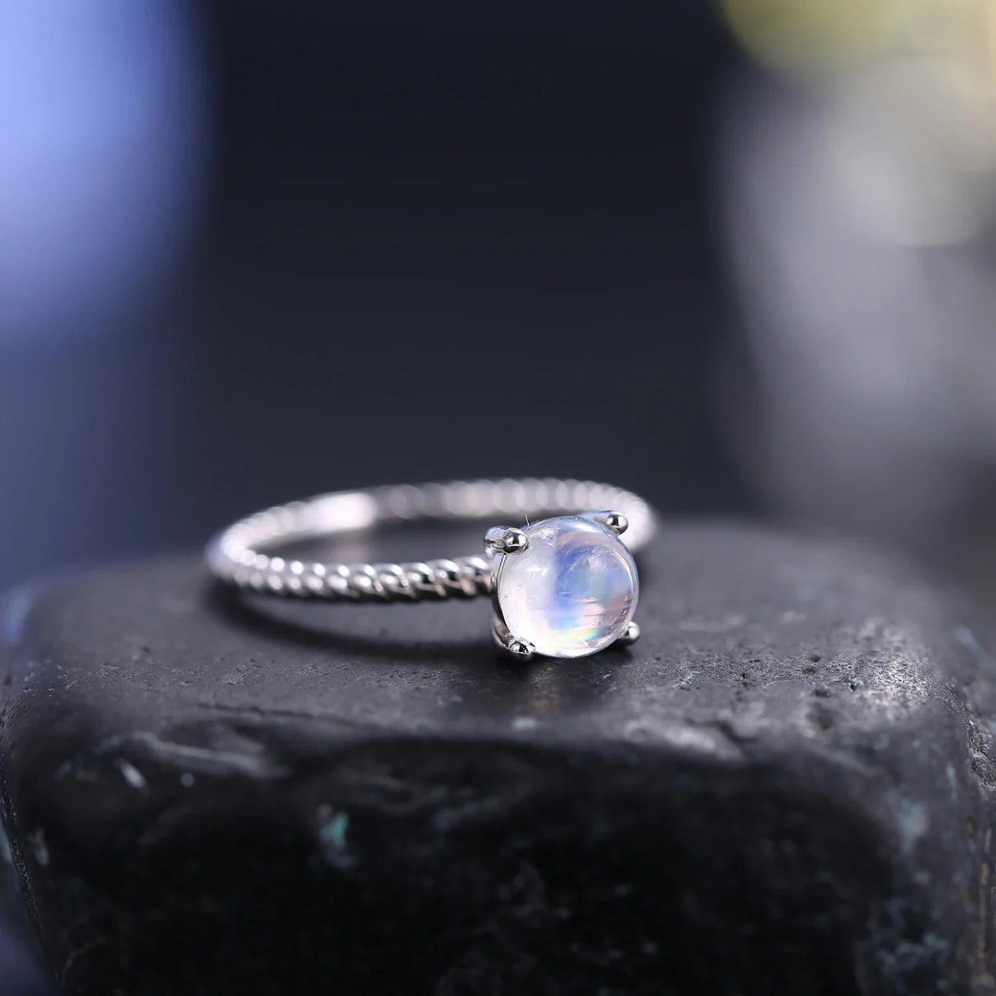 Genuine moonstone ring dainty and simple sterling silver