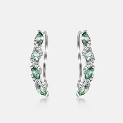Long drop earrings with green moss agate in sterling silver